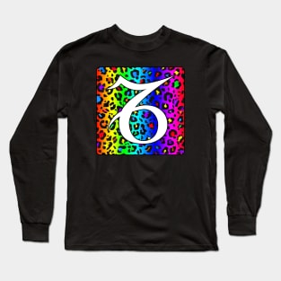 Capricorn Zodiac Horoscope Rainbow Leopard Print Square Monogram Long Sleeve T-Shirt